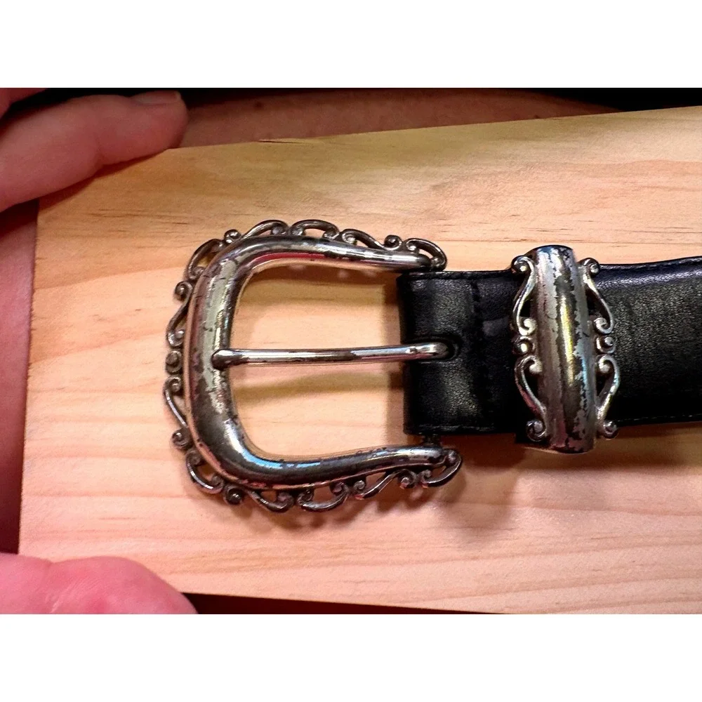 Brighton Leather Belt Women Small Black Good Western Filigree Silver Hardware